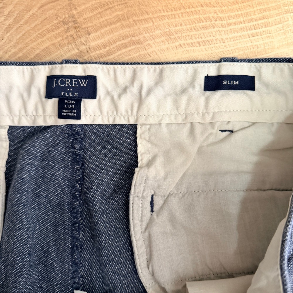 J.Crew Flex Slim Chinos Mens Actual 36x32 Blue Textured Stretch Cotton FlatFront - Picture 4 of 8